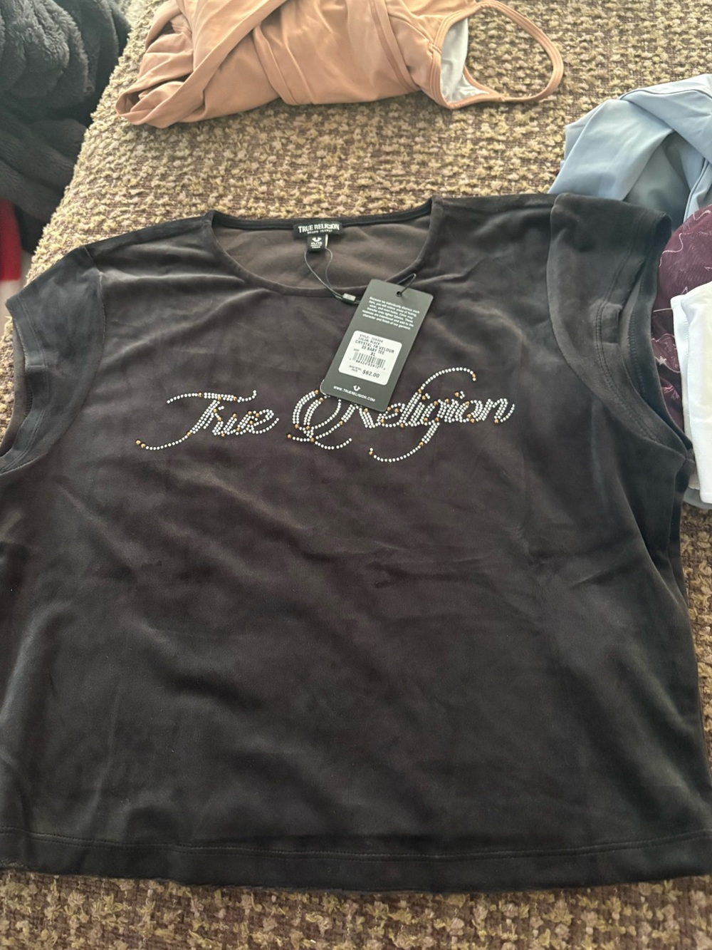True Religion Black Velvet Crop Top